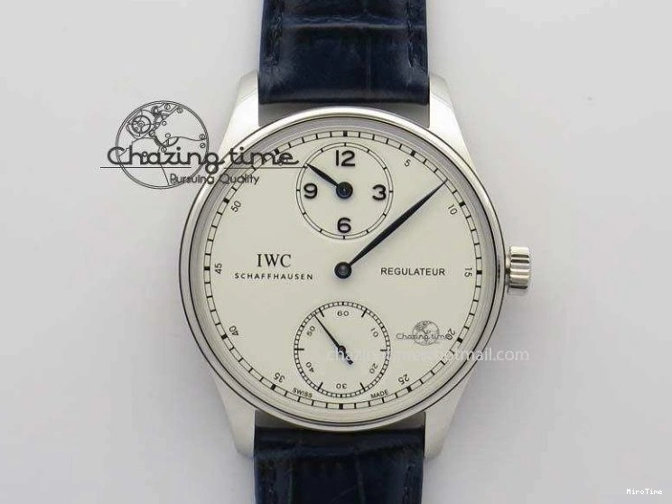 MIROTIME 0421 Portuguese IW5444 SS White Dial Blue Numbers On Blue Leather Strap A Modern 7258